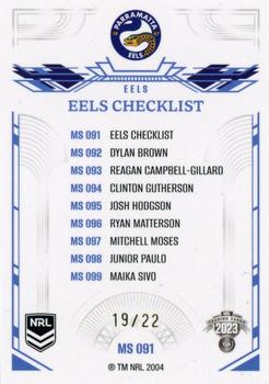 2023 NRL Traders Elite - Mojo Sapphire #MS091 Parramatta Eels Checklist Back